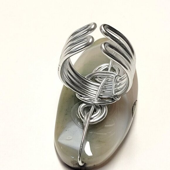 Marbled Agate Ring Adjustable Band Handmade Semi Precious Ring - Picture 7 of 9